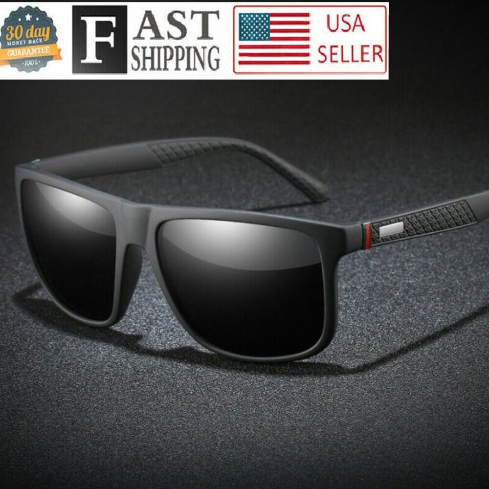Men Sports Sunglasses Polarized Retro Black Lens Outdoor Driving Light Weight